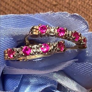 Ruby/Diamond SS hoop earrings elegant timeless